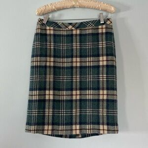 LL Bean teal plaid wool skirt